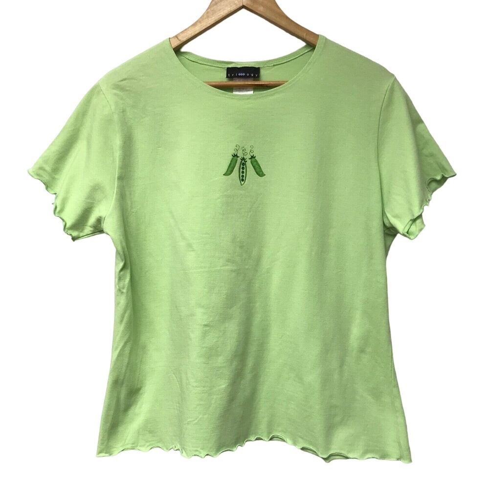 Trilllogy Top Womens Large Green Peas Sequins